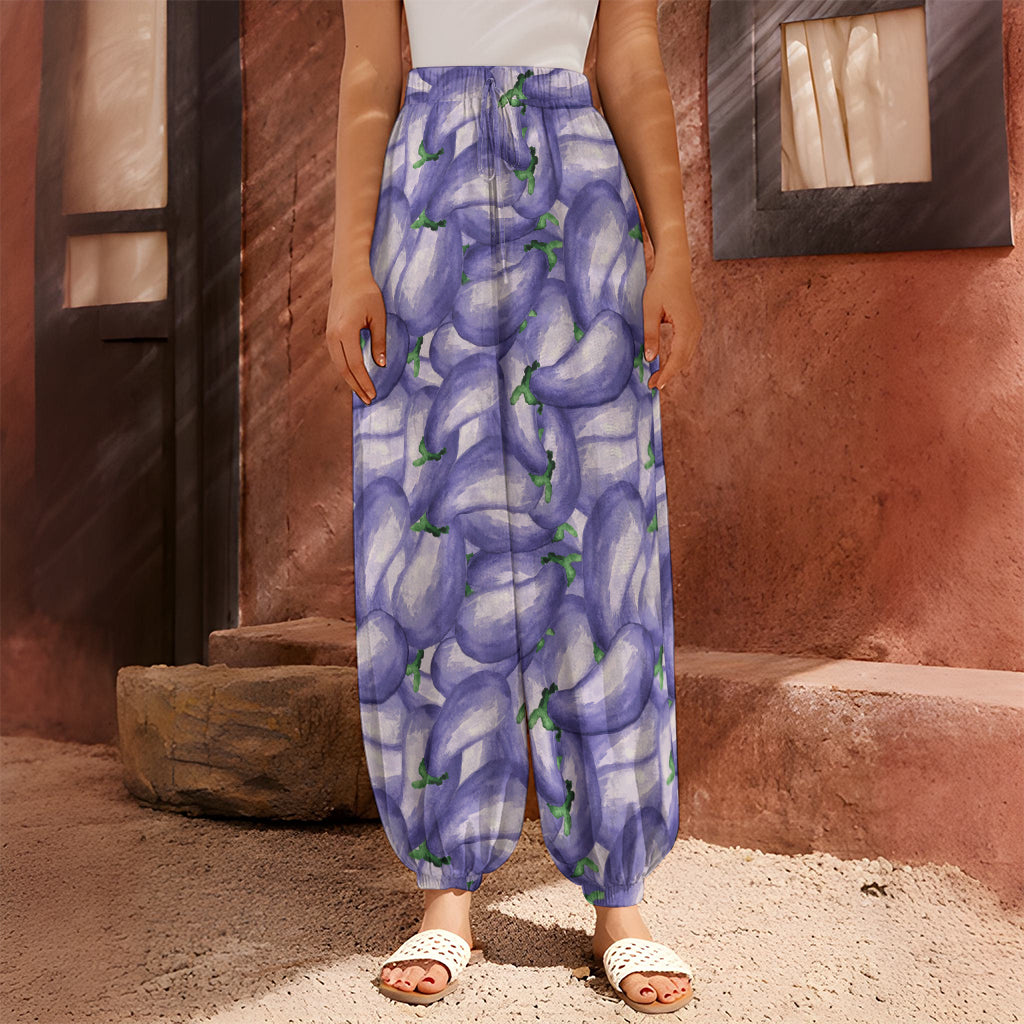 Watercolor Eggplant Print Harem Pants