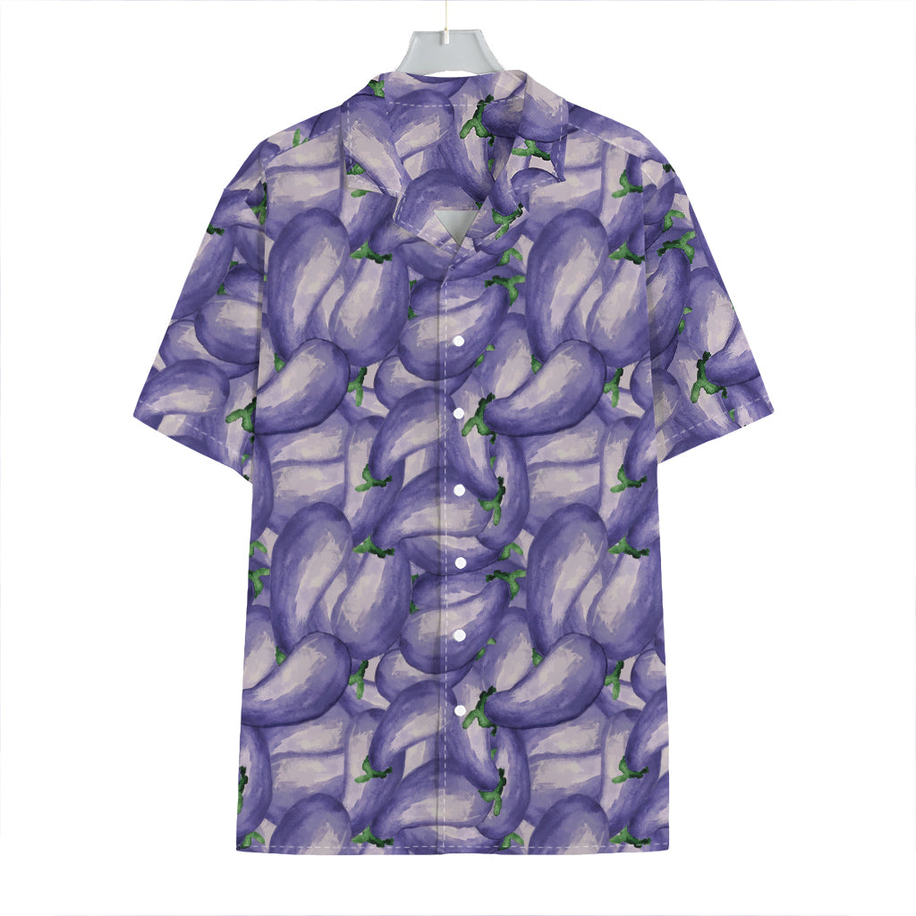 Watercolor Eggplant Print Hawaiian Shirt