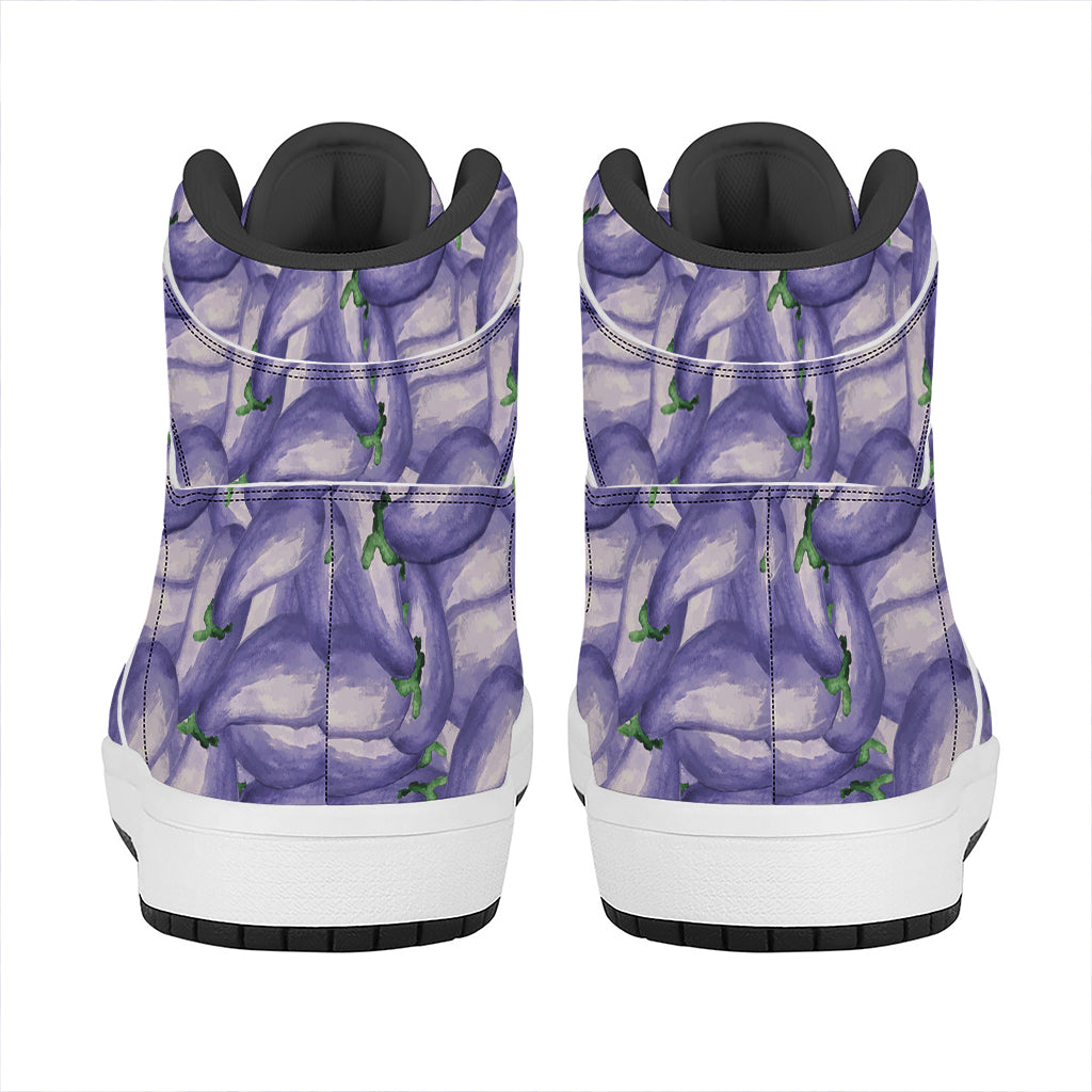 Watercolor Eggplant Print High Top Leather Sneakers