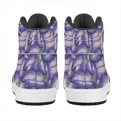 Watercolor Eggplant Print High Top Leather Sneakers
