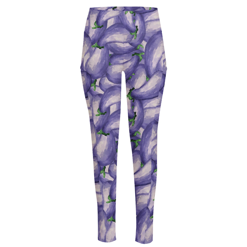 Watercolor Eggplant Print High-Waisted Pocket Leggings