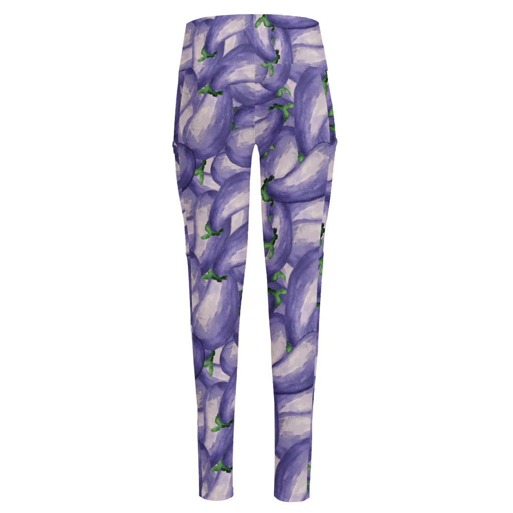 Watercolor Eggplant Print High-Waisted Pocket Leggings