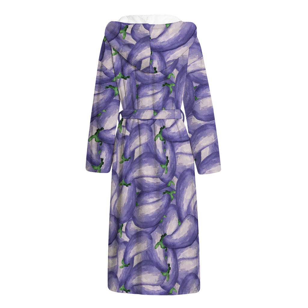 Watercolor Eggplant Print Hooded Bathrobe