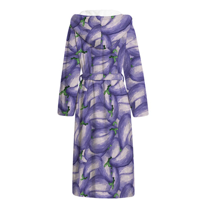 Watercolor Eggplant Print Hooded Bathrobe