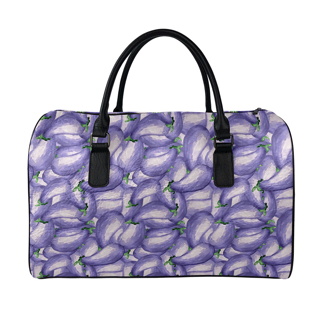 Watercolor Eggplant Print Leather Duffle Bag