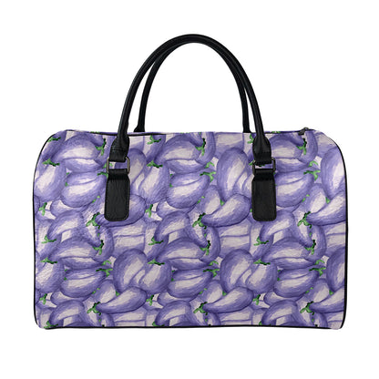 Watercolor Eggplant Print Leather Duffle Bag