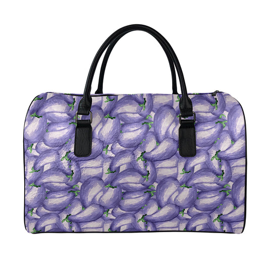 Watercolor Eggplant Print Leather Duffle Bag