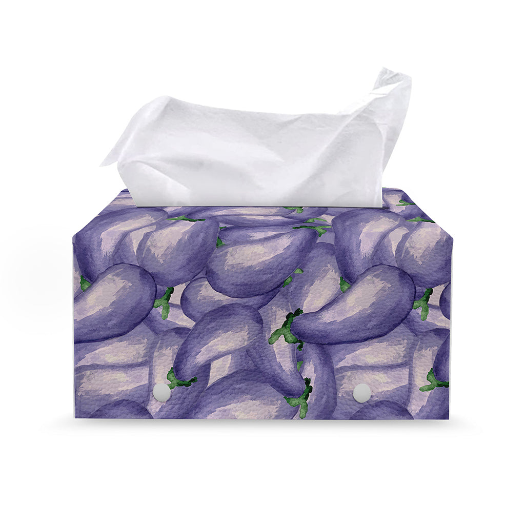 Watercolor Eggplant Print Leather Tissue Box Cover