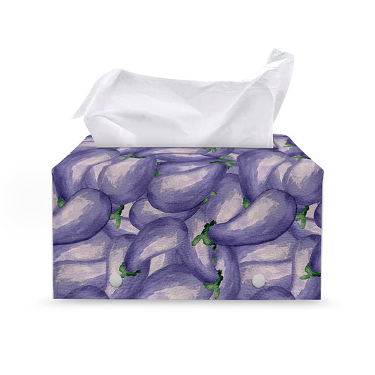 Watercolor Eggplant Print Leather Tissue Box Cover