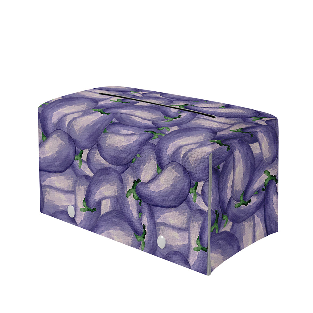 Watercolor Eggplant Print Leather Tissue Box Cover