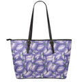 Watercolor Eggplant Print Leather Tote Bag With Zipper