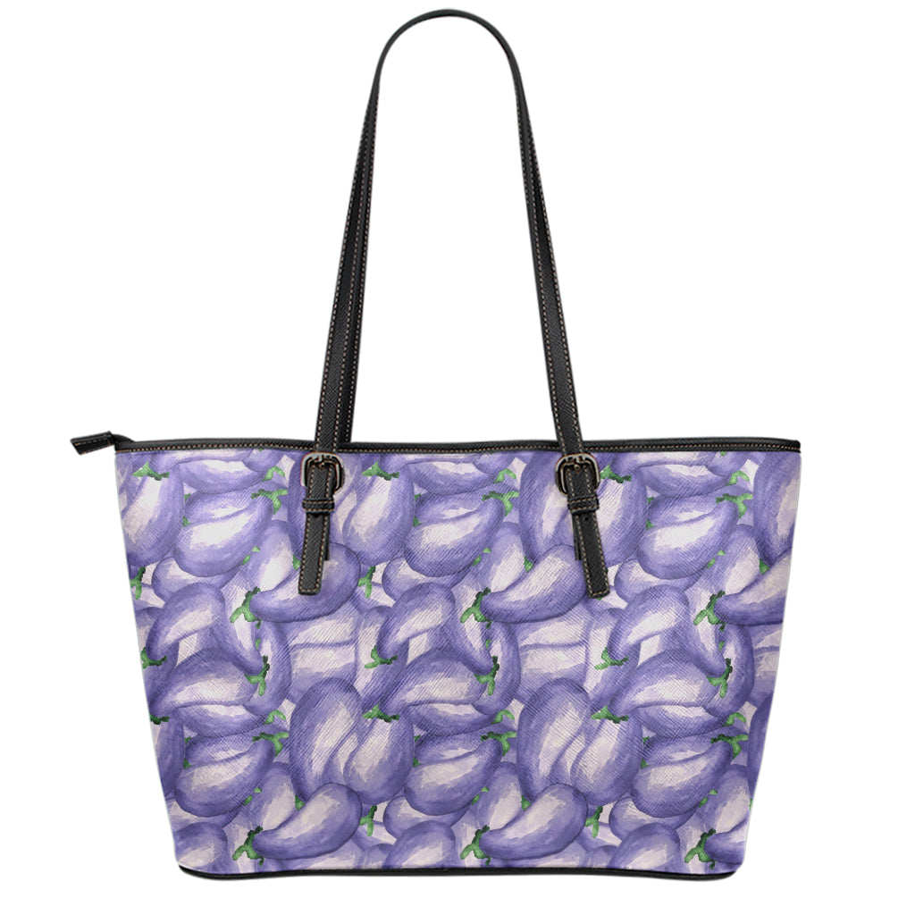 Watercolor Eggplant Print Leather Tote Bag