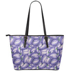 Watercolor Eggplant Print Leather Tote Bag