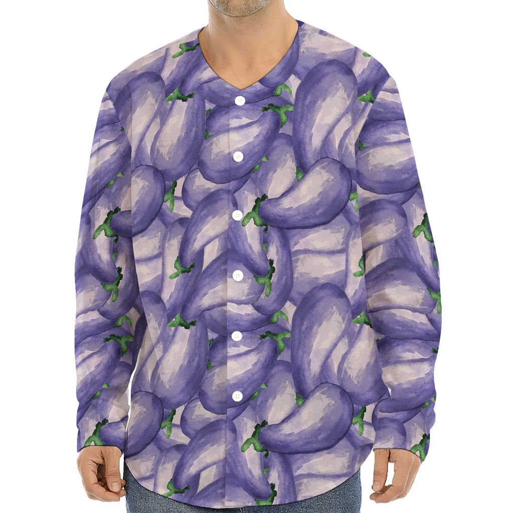 Watercolor Eggplant Print Long Sleeve Baseball Jersey