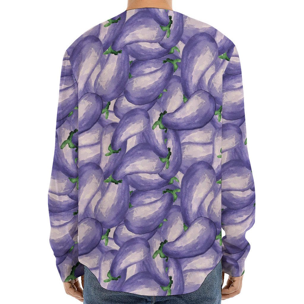 Watercolor Eggplant Print Long Sleeve Baseball Jersey