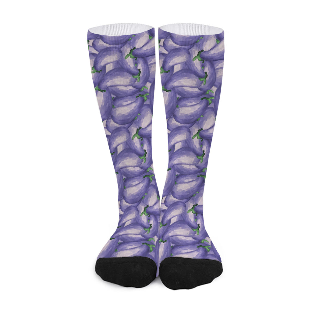Watercolor Eggplant Print Long Socks