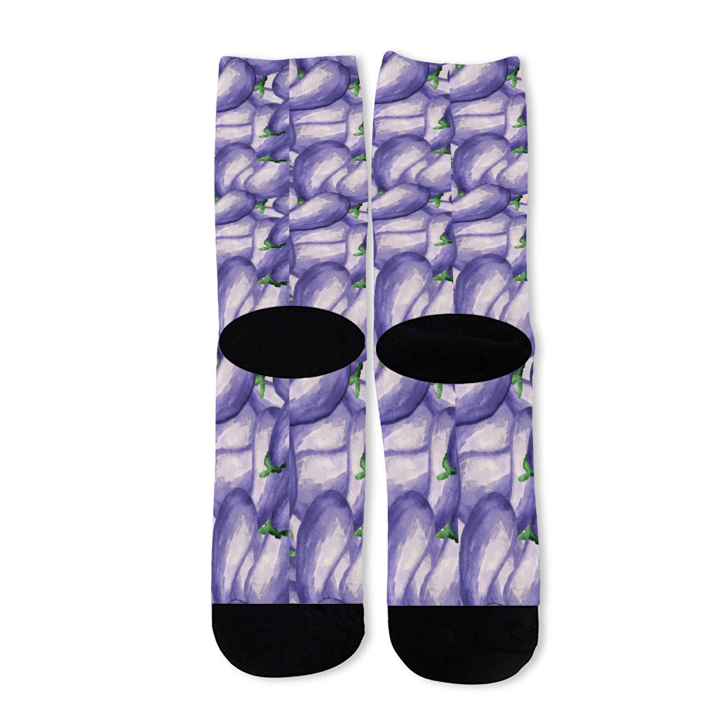 Watercolor Eggplant Print Long Socks