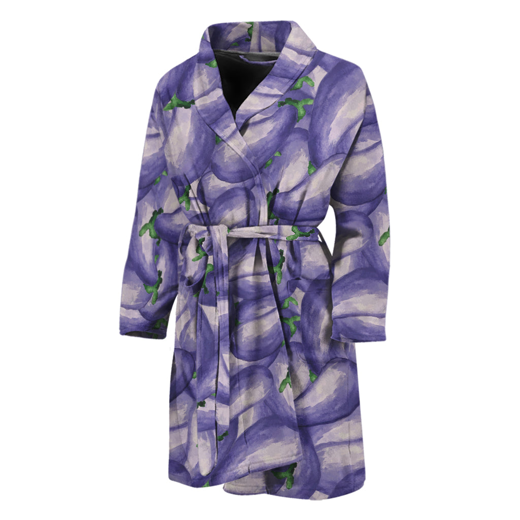 Watercolor Eggplant Print Men's Bathrobe