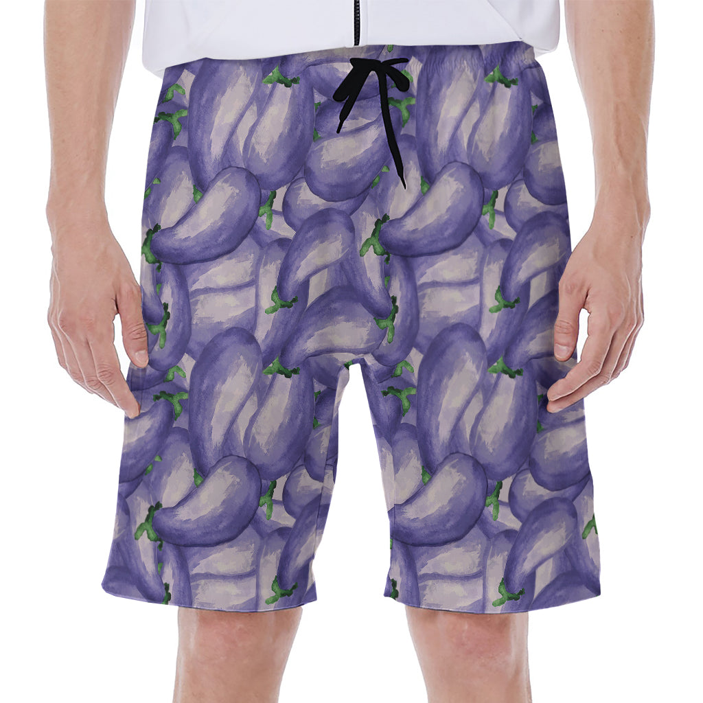 Watercolor Eggplant Print Men's Beach Shorts