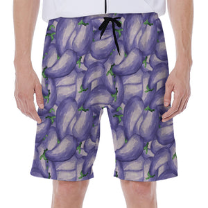 Watercolor Eggplant Print Men's Beach Shorts