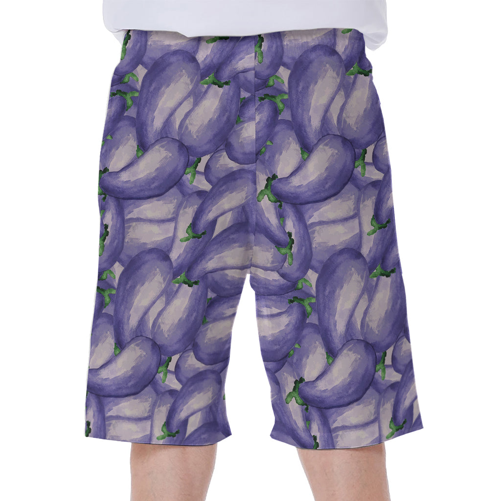 Watercolor Eggplant Print Men's Beach Shorts