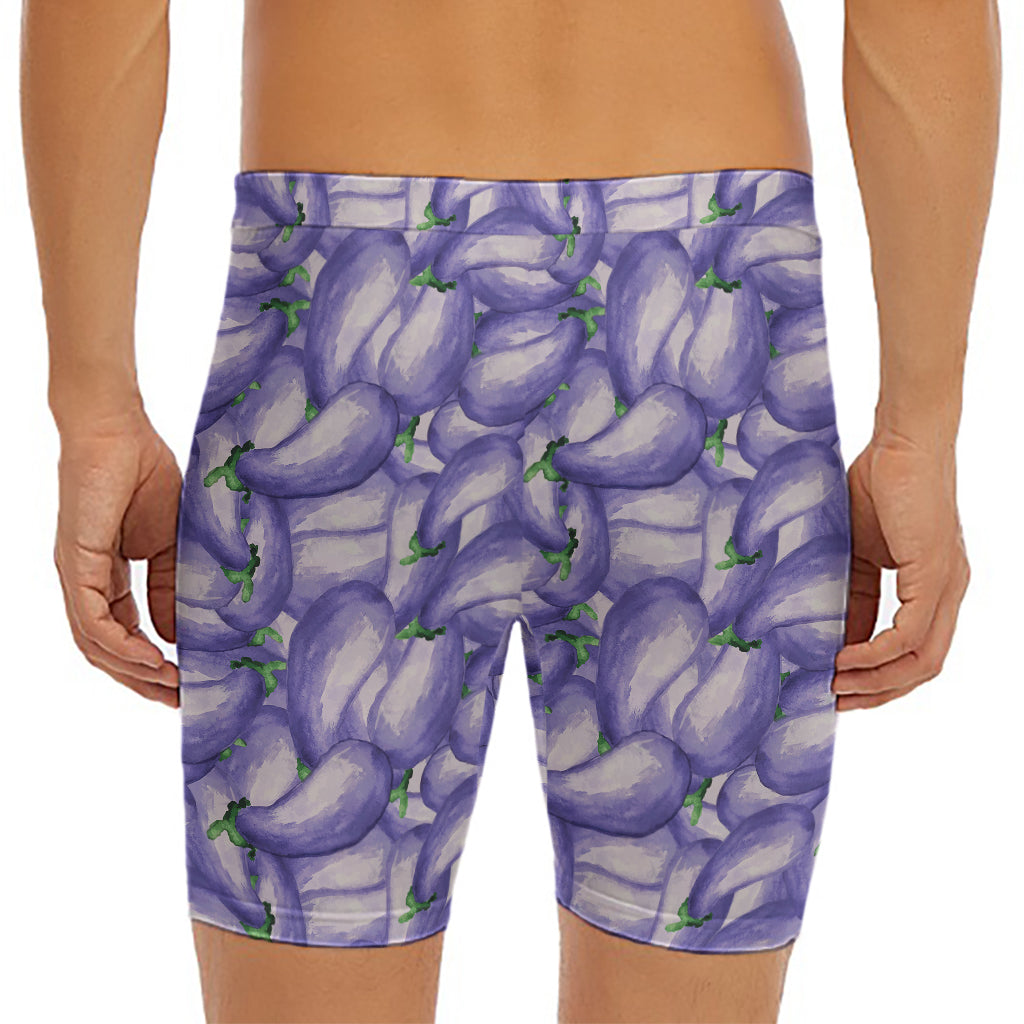 Watercolor Eggplant Print Men's Long Boxer Briefs