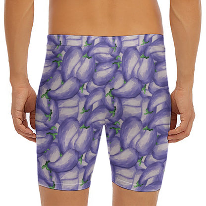 Watercolor Eggplant Print Men's Long Boxer Briefs