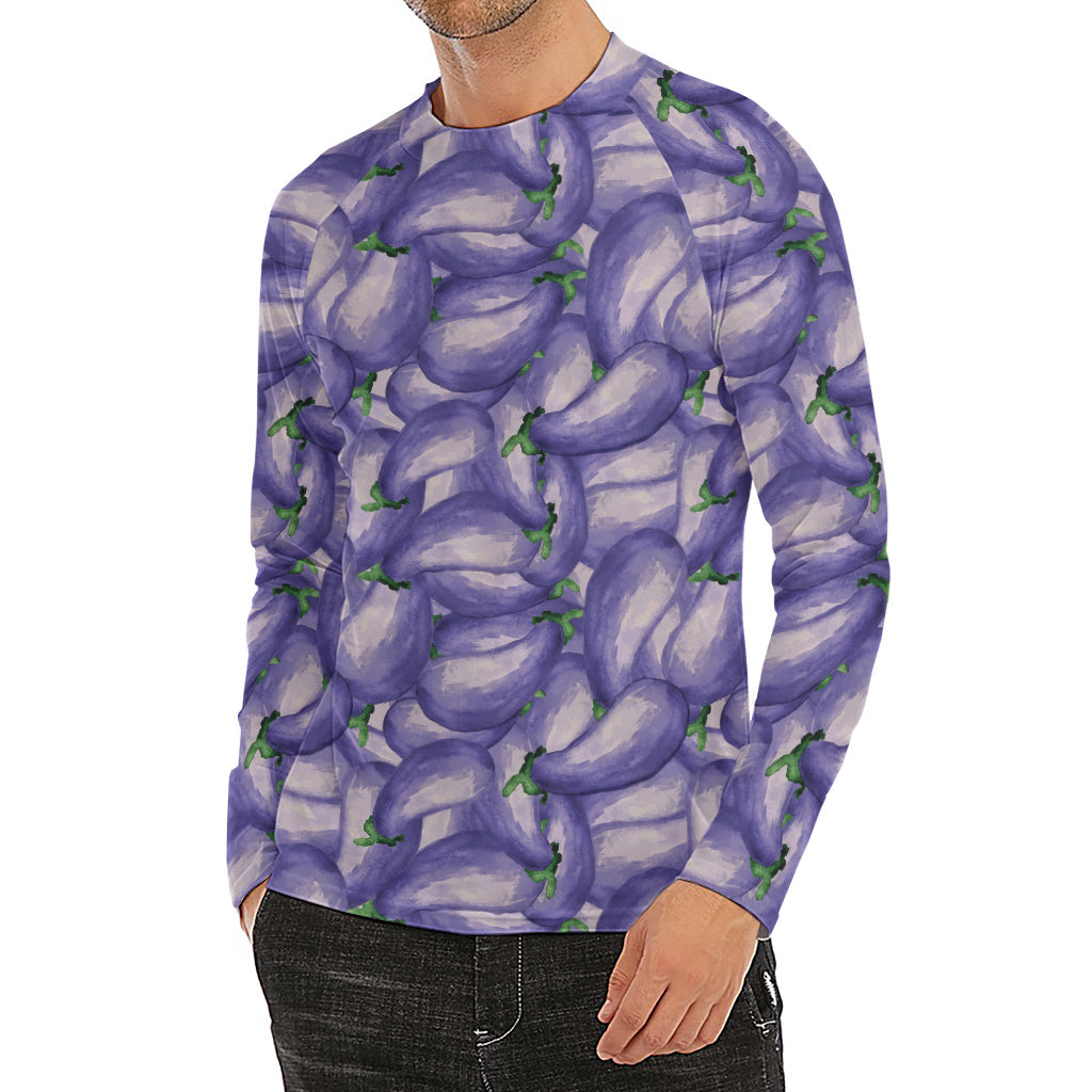 Watercolor Eggplant Print Men's Long Sleeve Rash Guard