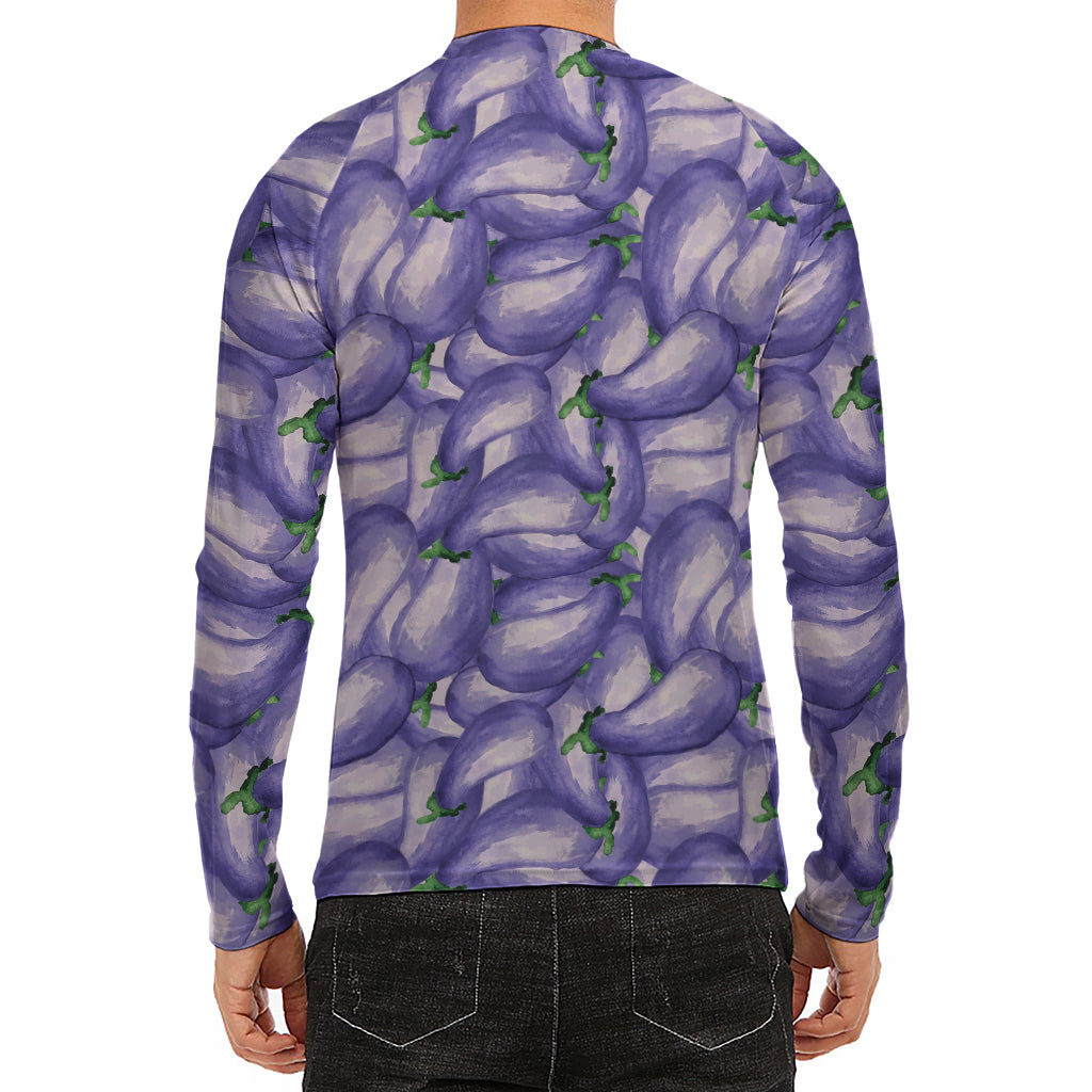 Watercolor Eggplant Print Men's Long Sleeve Rash Guard