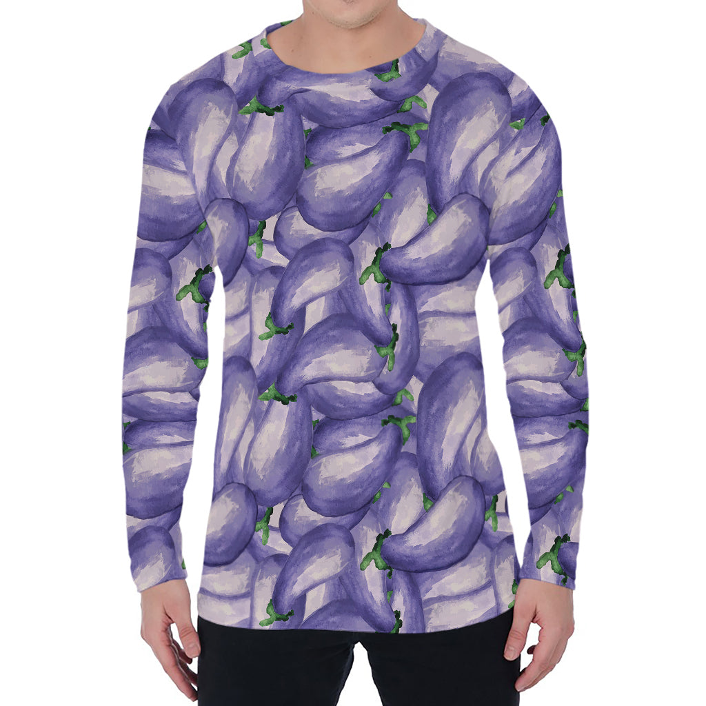 Watercolor Eggplant Print Men's Long Sleeve T-Shirt