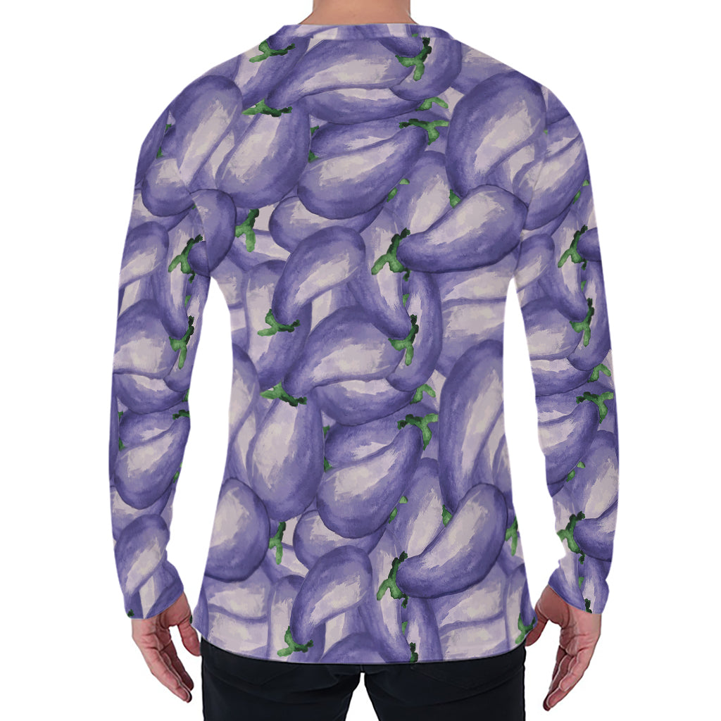 Watercolor Eggplant Print Men's Long Sleeve T-Shirt