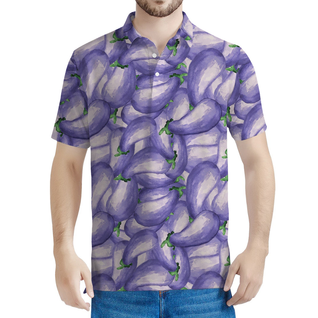 Watercolor Eggplant Print Men's Polo Shirt