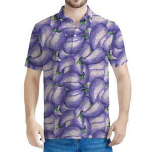 Watercolor Eggplant Print Men's Polo Shirt