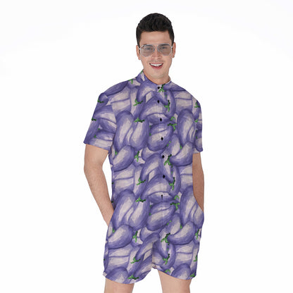 Watercolor Eggplant Print Men's Rompers
