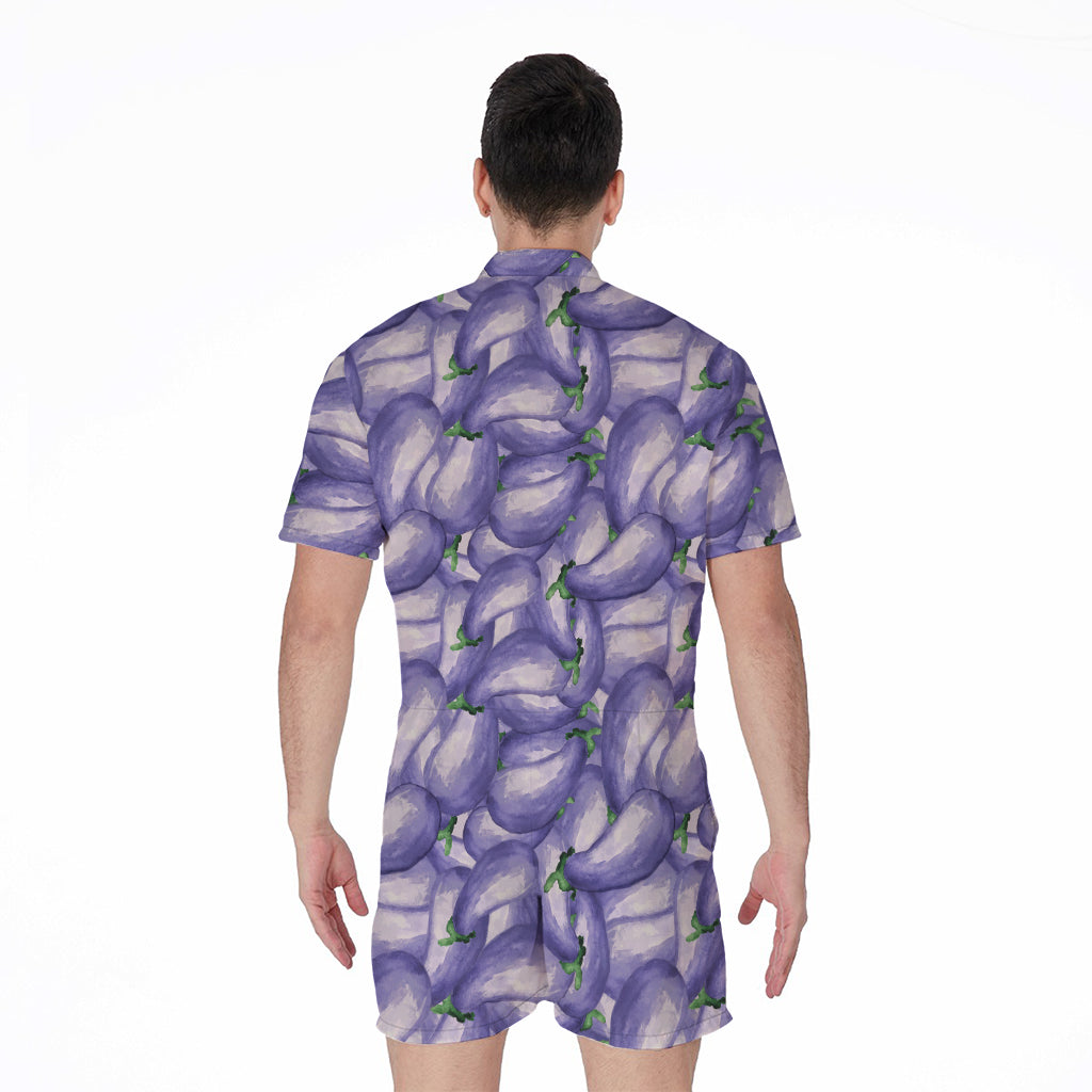 Watercolor Eggplant Print Men's Rompers