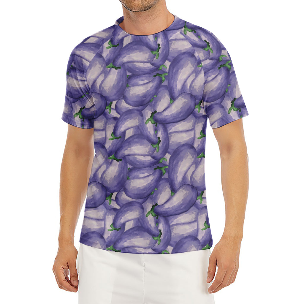 Watercolor Eggplant Print Men's Short Sleeve Rash Guard