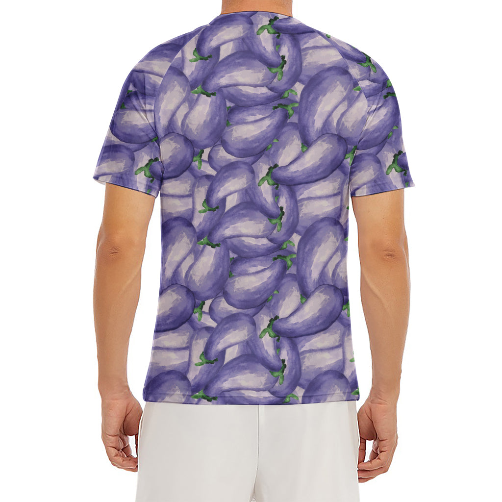 Watercolor Eggplant Print Men's Short Sleeve Rash Guard