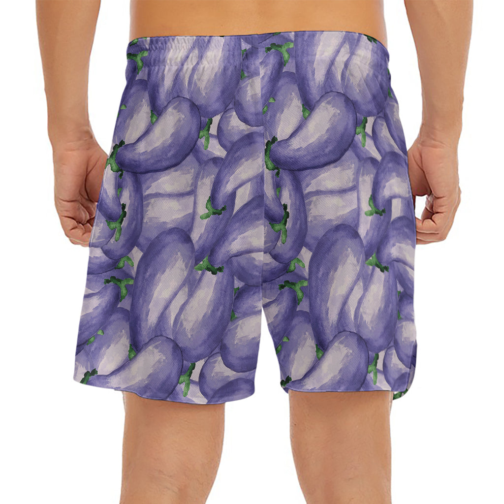 Watercolor Eggplant Print Men's Split Running Shorts