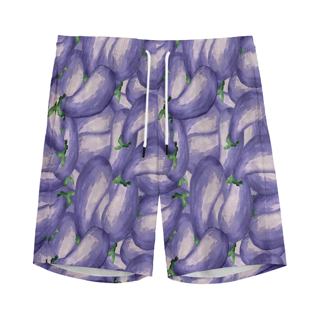 Watercolor Eggplant Print Men's Sports Shorts