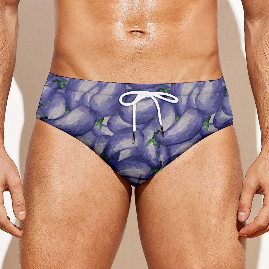 Watercolor Eggplant Print Men's Swim Briefs