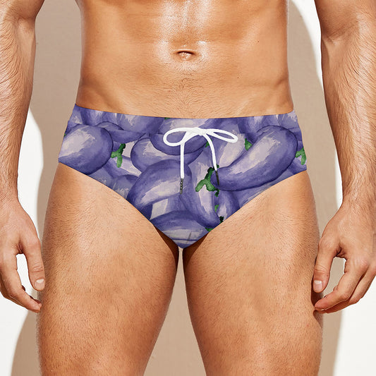 Watercolor Eggplant Print Men's Swim Briefs