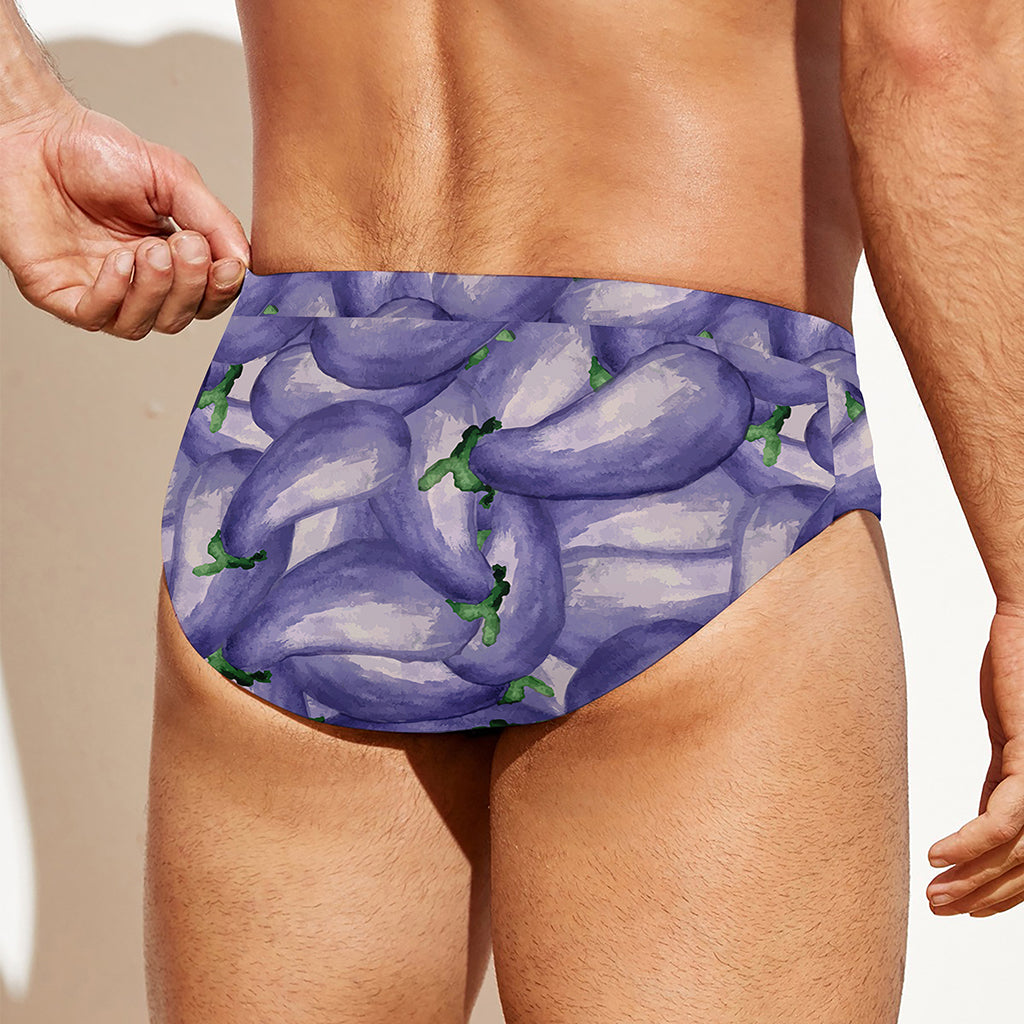 Watercolor Eggplant Print Men's Swim Briefs
