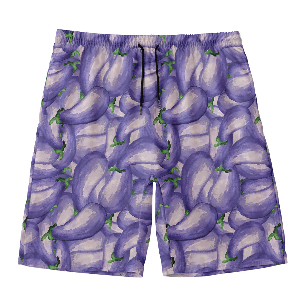 Watercolor Eggplant Print Men's Swim Trunks