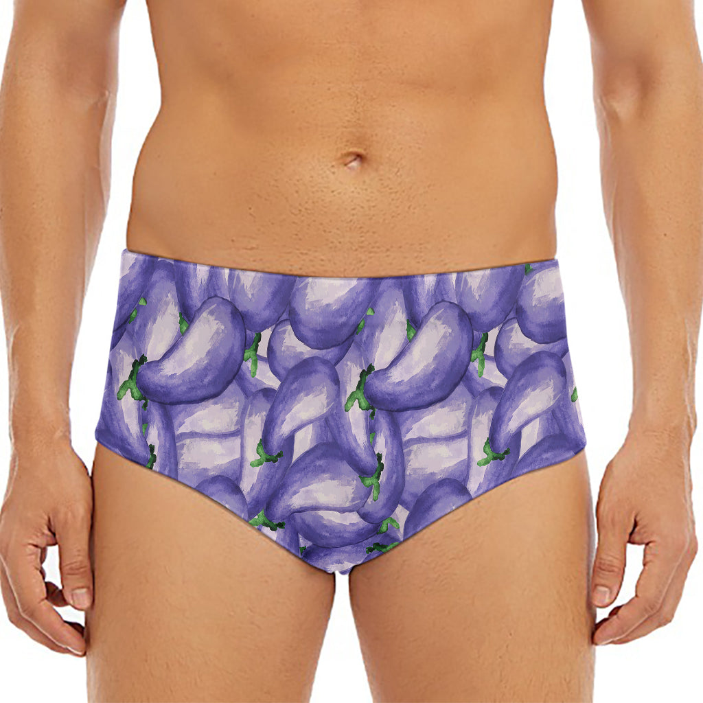 Watercolor Eggplant Print Men's Triangle Swim Briefs
