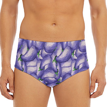Watercolor Eggplant Print Men's Triangle Swim Briefs