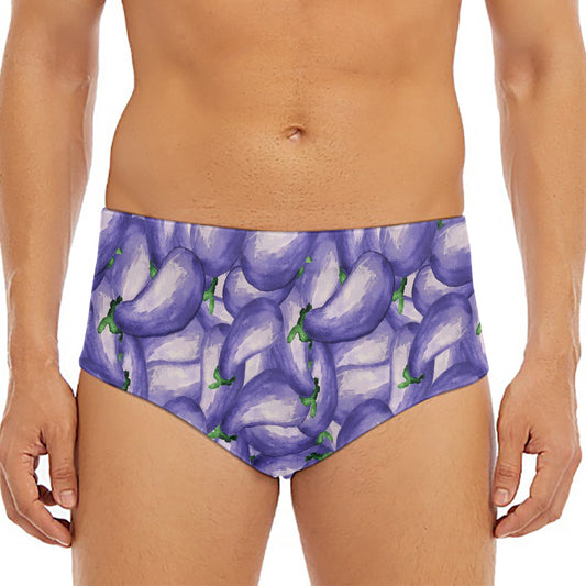 Watercolor Eggplant Print Men's Triangle Swim Briefs
