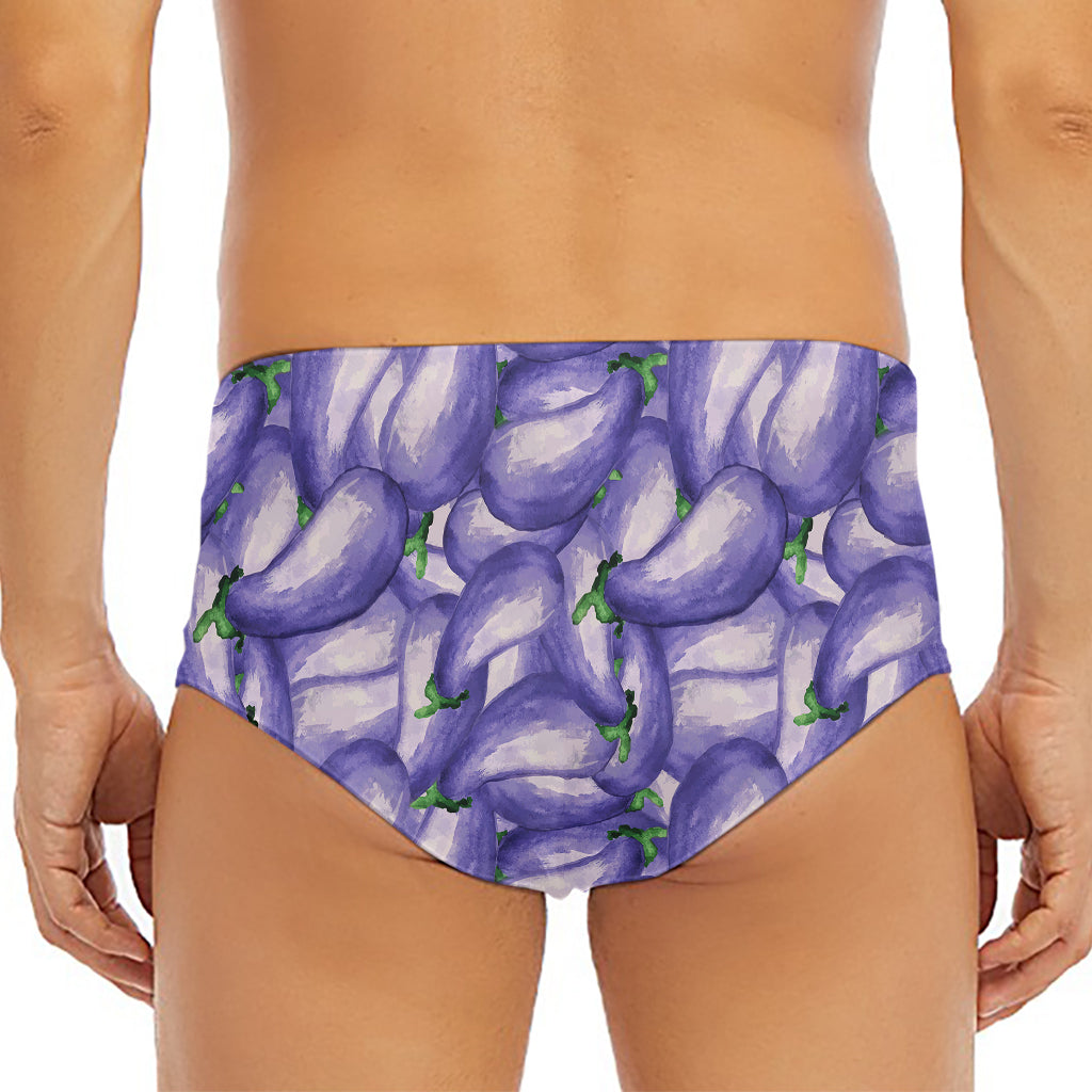 Watercolor Eggplant Print Men's Triangle Swim Briefs