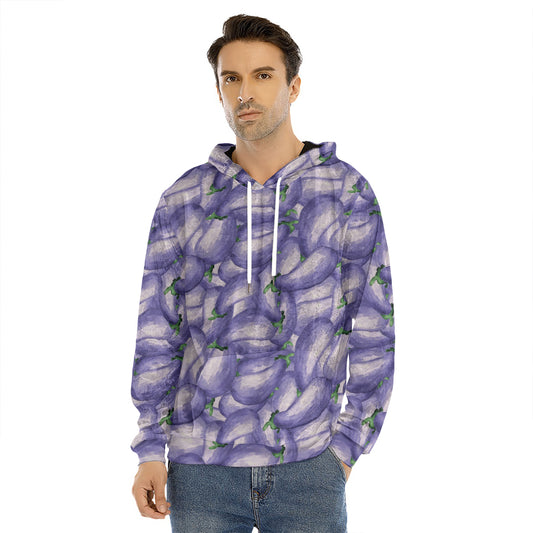 Watercolor Eggplant Print Men's Velvet Pullover Hoodie