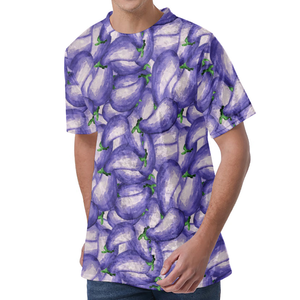 Watercolor Eggplant Print Men's Velvet T-Shirt