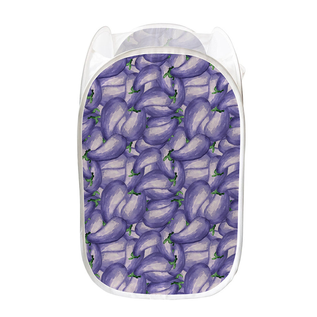 Watercolor Eggplant Print Mesh Laundry Hamper
